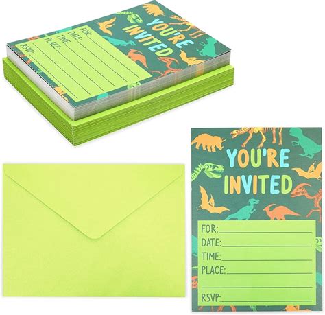 Dinosaur Birthday Invitations - 5 x 7 In, 36-Pack, Green - Dinosaur ...