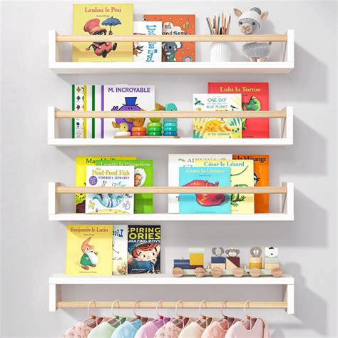 Nursery Book Shelves, 23.6 Inch Floating Bookshelves for Wall Set of 4 ...