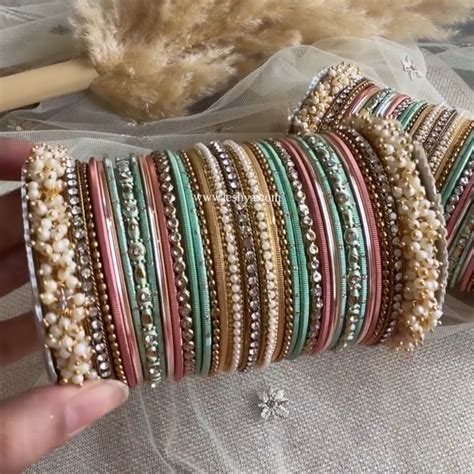 Bridal Stone Bangle Set with Gajra and mix colour by Leshya – BANGLES ...