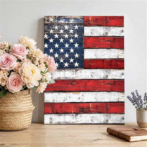 Canvas Wall Art Independence Day Canvas Art Print American Flag Wood Grain Vintage Pictures Wall ...