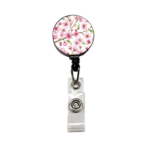 Cherry Blossom Flowers White Retractable Reel ID Badge Key Card Name ...