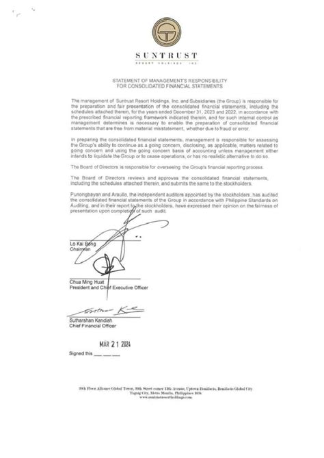 Audit Report on Consolidated Financial Statements of Suntrust Resort ...