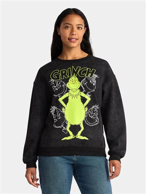 The Grinch Women's Front Back Graphic Plush Fleece Sweatshirt with Long ...