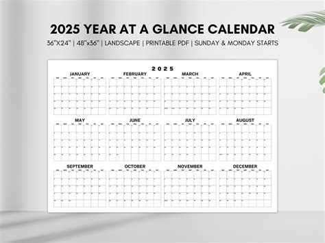 Year At A Glance 2025 Free Printable year at A Glance Calendar 2025 ...