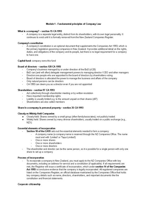 Module 1: Fundamental Principles of Company Law - CA 1993 Overview ...