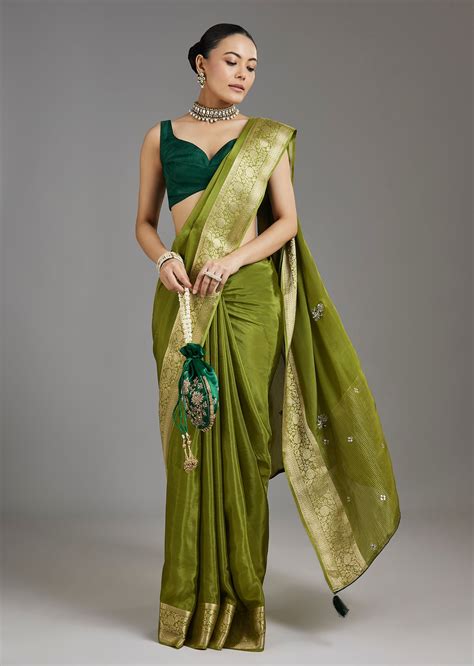 Buy Green Crepe Saree | KALKI Fashion USA| KALKI Fashion India