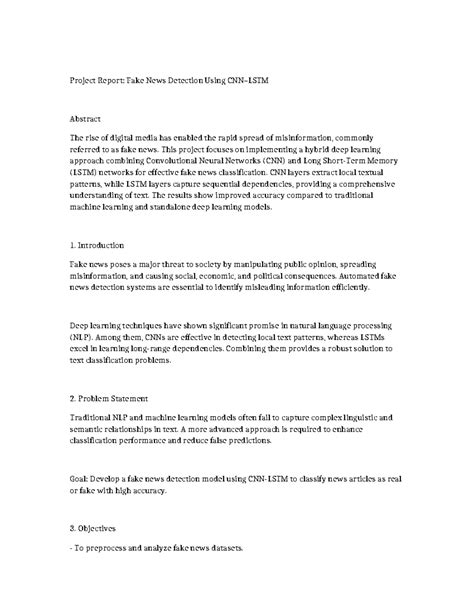 Project Report: Fake News Detection Using CNN & LSTM Techniques - Studocu