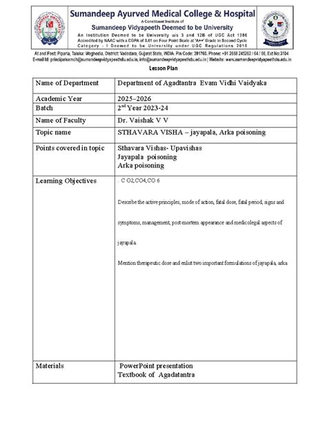 Lesson Plan: Sthavara Visha - Jayapala & Arka Poisoning (Agadatantra 2 ...