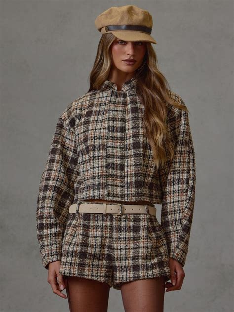 MUSERA Plaid High Neck Overszied Tailored Jacket Fall Winter Everyday ...