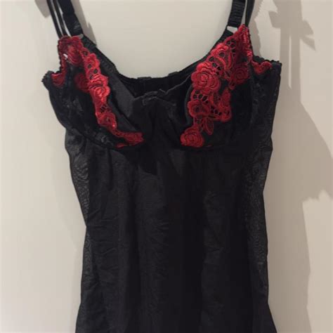 Black lace baby doll lingerie with red rose... | Depop