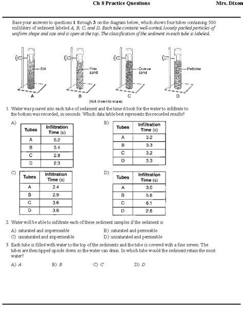 Ch 8 Practice Questions on Sediment, Permeability, and Water Cycle ...