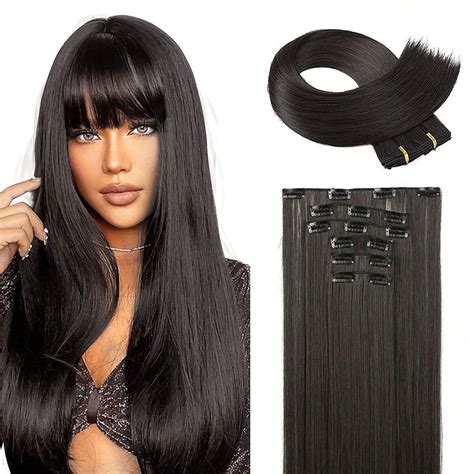 24Inch Synthetic Clip in Hair Extensions Long Straight Clip In Hair ...