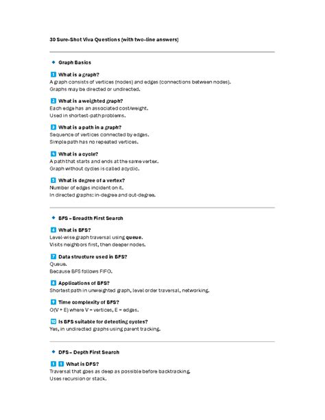 30 Viva Questions on Graph Basics - UNIT 6 DSA - Studocu