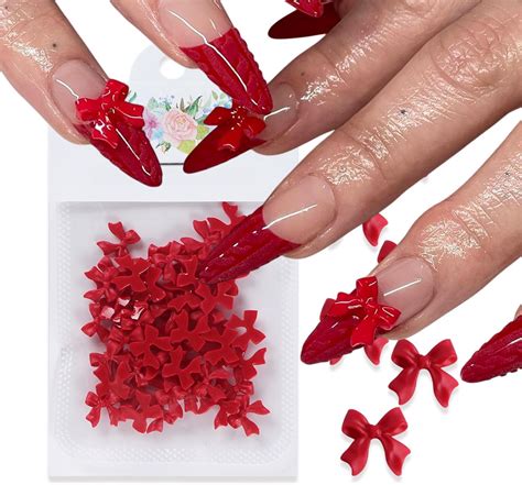 50 Red Bow Nail Charms - Valentine's Day Nail Art Charms - 3D Resin Bow ...