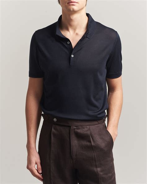 BOSS CAMEL Novo Silk Knitted Polo Dark Blue at CareOfCarl.com