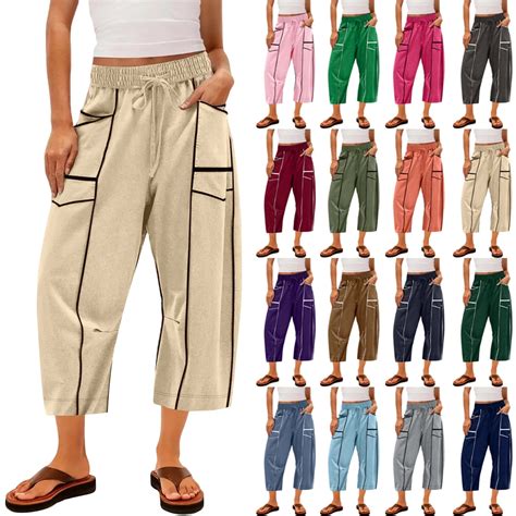 Casual Pants for Women Barrel Wide Leg Elastic Drawstring Waist ...