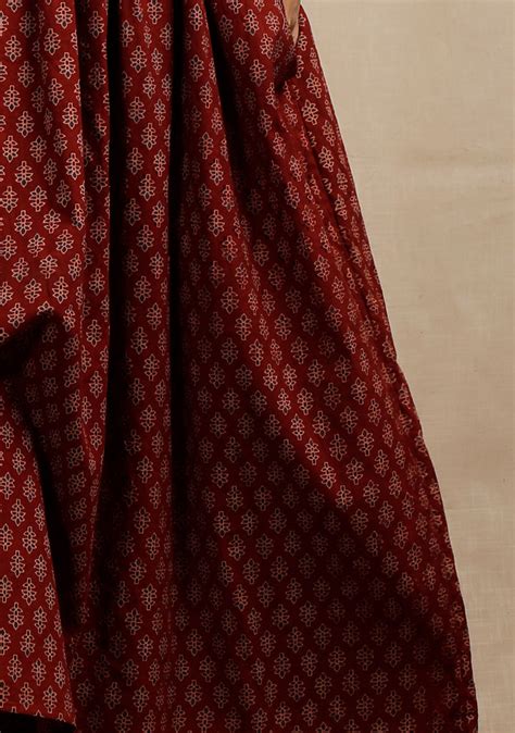 Red Ajrakh Print Flared and Gathered Kurta with Pockets – TJORI