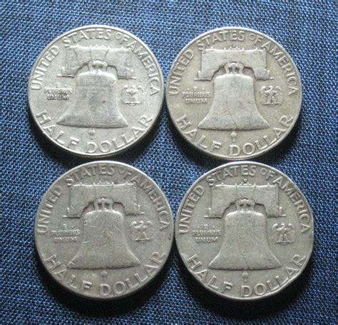 Franklin Silver Half Dollars Lot (4 Coins) 90% Silver Face Value