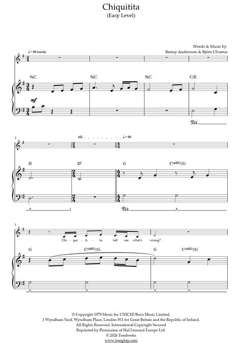 Chiquitita (Easy Level, Solo Piano) (ABBA) - Nuty na Fortepian