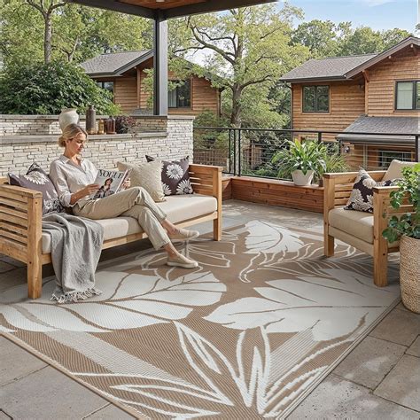 8'x10' Outdoor Rug Waterproof Plastic Straw Rugs Large Brown Reversible ...