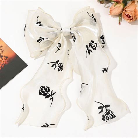 Barrettes Large Hair Bow Clips For Women in Blue Bright Silk Long Tail ...