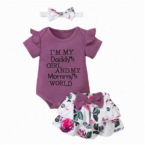 Baby Onesies Girl Baby Girl Summer Clothes Letter Print Bodysuit Floral Shorts Outfit with ...