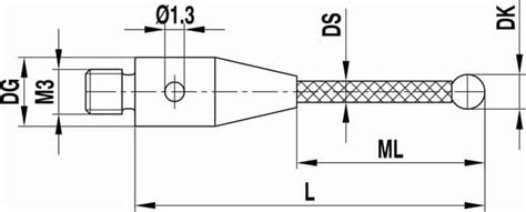 M3 reference stylus (red dot), Ø5 mm ruby ball, carbon fibre stem, L 50 ...