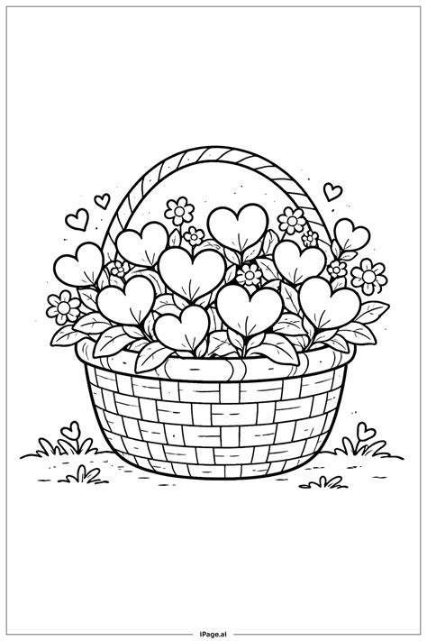 Valentines Basket Of Flowers Coloring Page (Free PDF&PNG Printable)