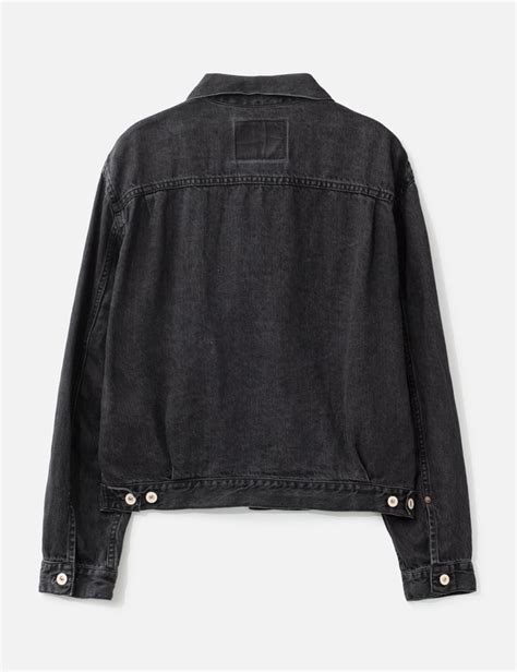 HERILL Linen Denim XXJacket - Cropped black denim jacket with a washed ...