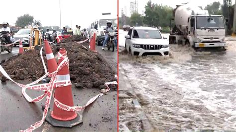 First monsoon rain, same chaos: NH-48 cave-in sparks gridlock in Gurugram