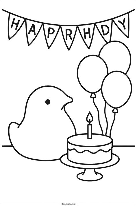 Peep Birthday Party Coloring Page (Free PDF&PNG Printable)