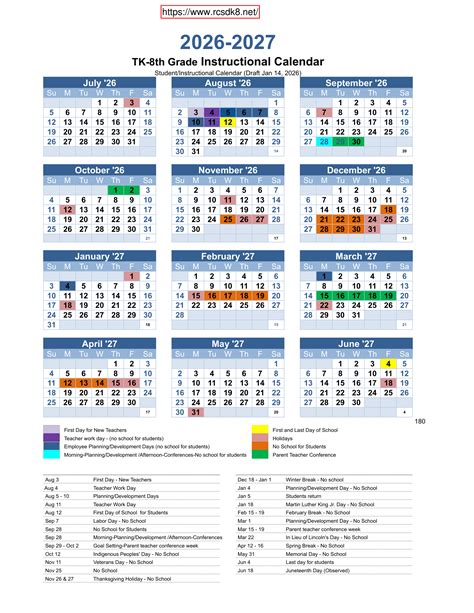 Roseville City RCSD TK-8th Grade Instructional Calendar 26-27 Revised ...