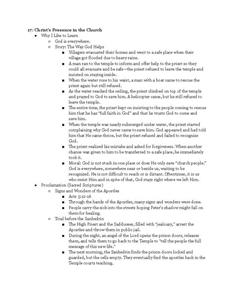 Cl17, 19, 20 - Grade 6 CL Notes: God's Presence and Community Service ...