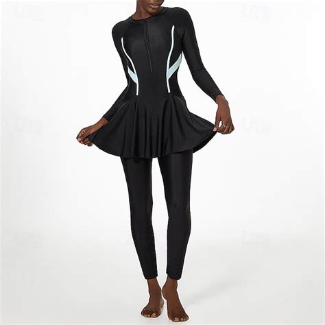 Women's Full Body Rash Guard Swim Dress One Pieces Patchwork Zip Up UV ...