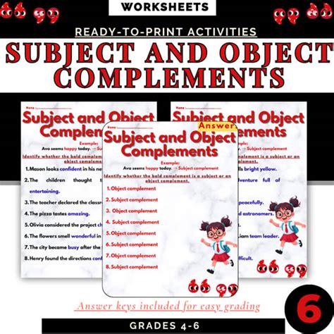 Subject and Object Complements Worksheets | Grammar Practice & Sentence ...