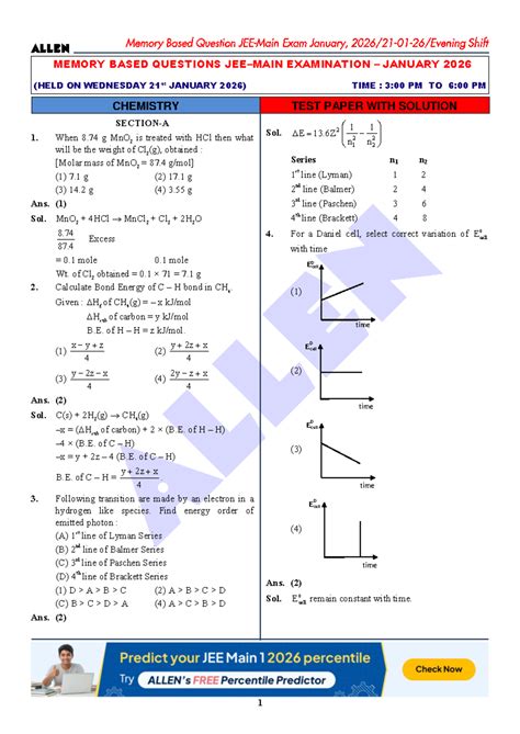 CHEMISTRY TEST PAPER WITH SOLUTIONS - JAN 2026 EXAM - Studocu