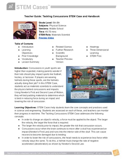 Teacher Guide: Tackling Concussions STEM Case for Middle School - Studocu
