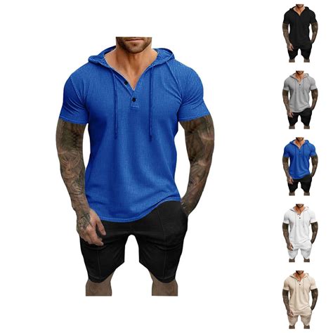 Waffle Short Sets for Men Short Sleeve Hooded T Shirt and Shorts 2 ...