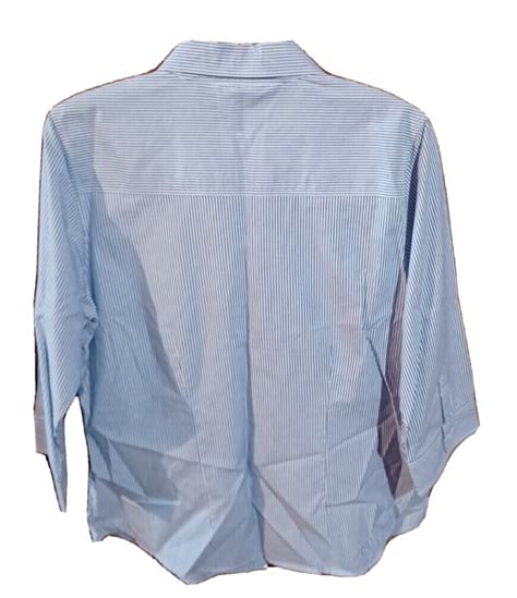 Willi Smith Women's Blue Striped Button Down Blouse Top Size M