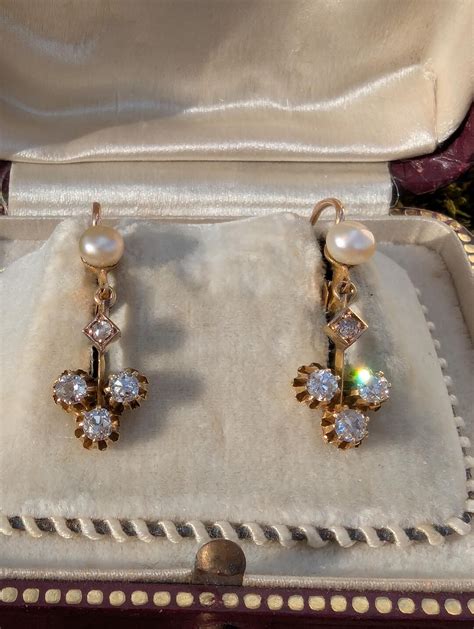 Antique French 18k Gold Old Mine Cut Diamond Pearl Earrings - Etsy