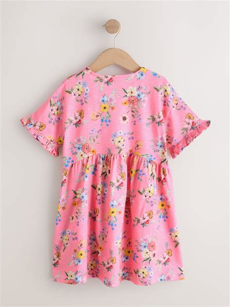 Buy Pink Floral Short Sleeve Jersey Dress (3-16yrs) from Next India