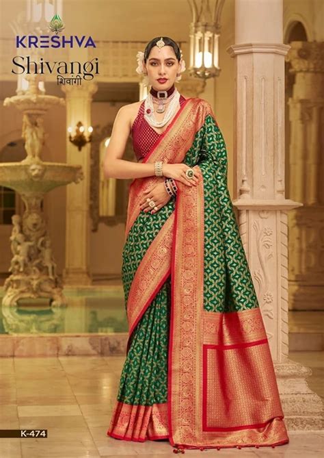 Kreshva Shivangi Green Red Banarasi Silk Saree