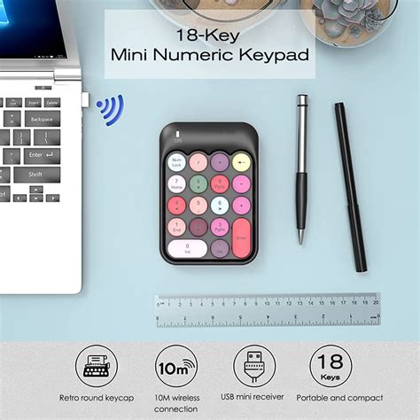 ASIASN-Wireless Numeric Keypad 18 Keys with 2.4G Mini Portable Silent ...