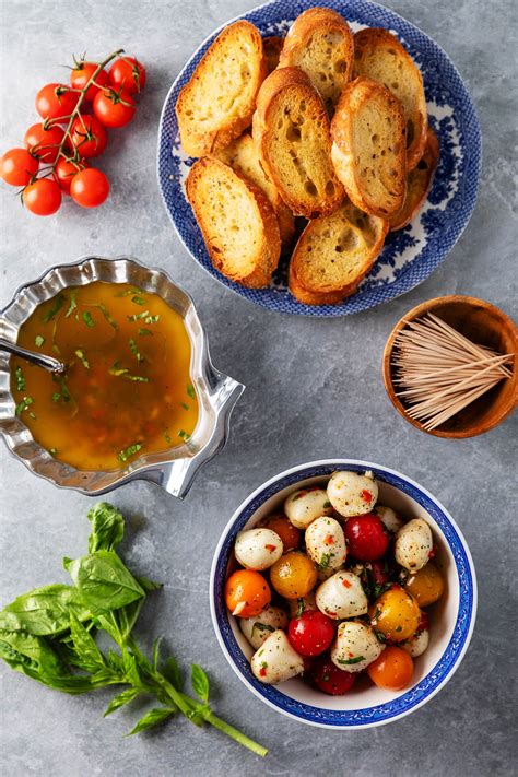 Bite-Sized Caprese Salad and Bread Dipping Oil Appetizer - No. 2 Pencil