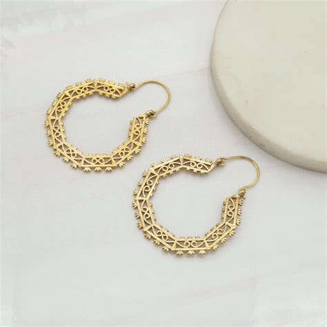 Handmade Brass Tribal Hoop Earrings, Boho Minimalist Artisan Jewelry - Etsy