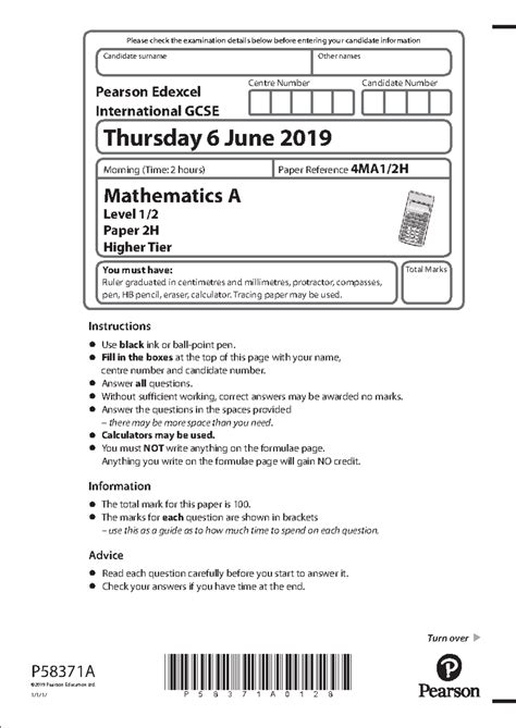 Mathematics A Level Paper 2H Exam Details - June 2019 - Studocu