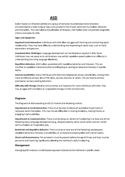 ASD 101: Comprehensive Notes on Autism Spectrum Disorders - Studocu