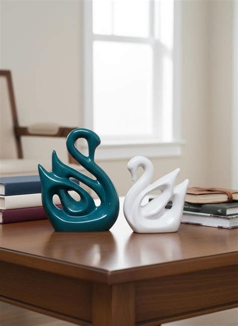Buy Premium Modern Ceramic Swan Pair | Teal Green & White Abstract Bird ...