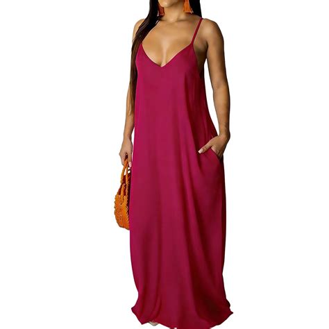 aohooy Backless Cami Dresses Women Flowy Floor Length Sundresses Loose ...