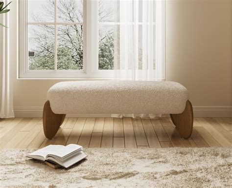 Amazon.com: CIMOTA Boucle Entryway Bench Modern Beige End of Bed Bench for Bedroom/Hallway ...